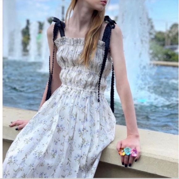 Brock Collection x H&M Lyocell Blend Dress Bow Tie Floral Small - Picture 7 of 11